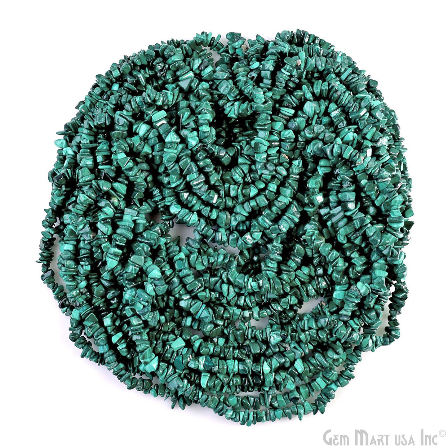 Malachite Chip Beads, 34 Inch, Natural Chip Strands, Drilled Strung Nugget Beads, 3-7mm, Polished, GemmartUSA (CHMC-70001)