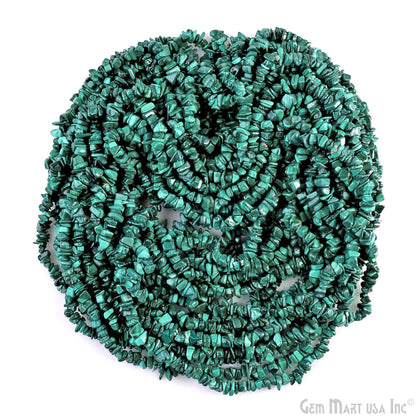 Malachite Chip Beads, 34 Inch, Natural Chip Strands, Drilled Strung Nugget Beads, 3-7mm, Polished, GemmartUSA (CHMC-70001)