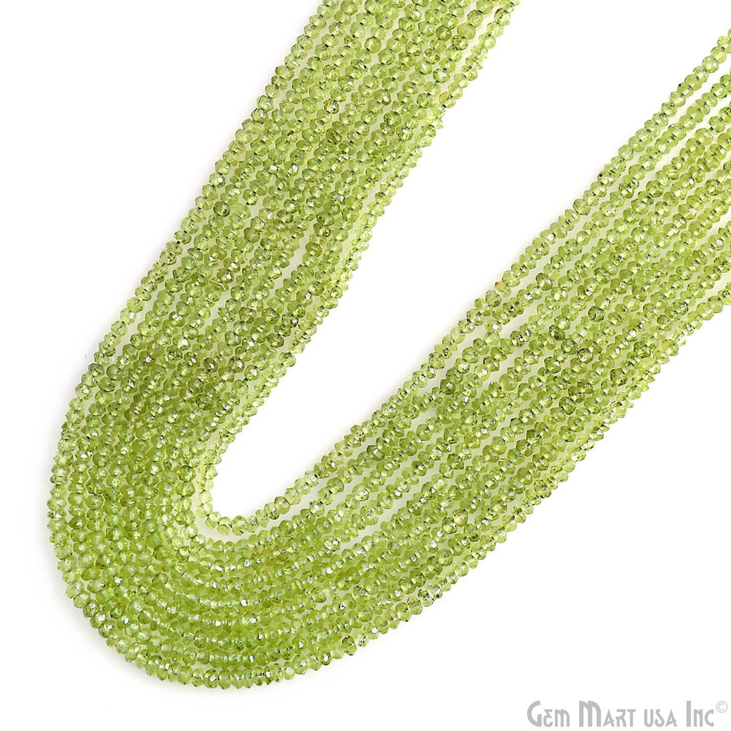 Peridot Rondelle Beads, 12.5 Inch Gemstone Strands, Drilled Strung Nugget Beads, Faceted Round, 2.3-3.5mm