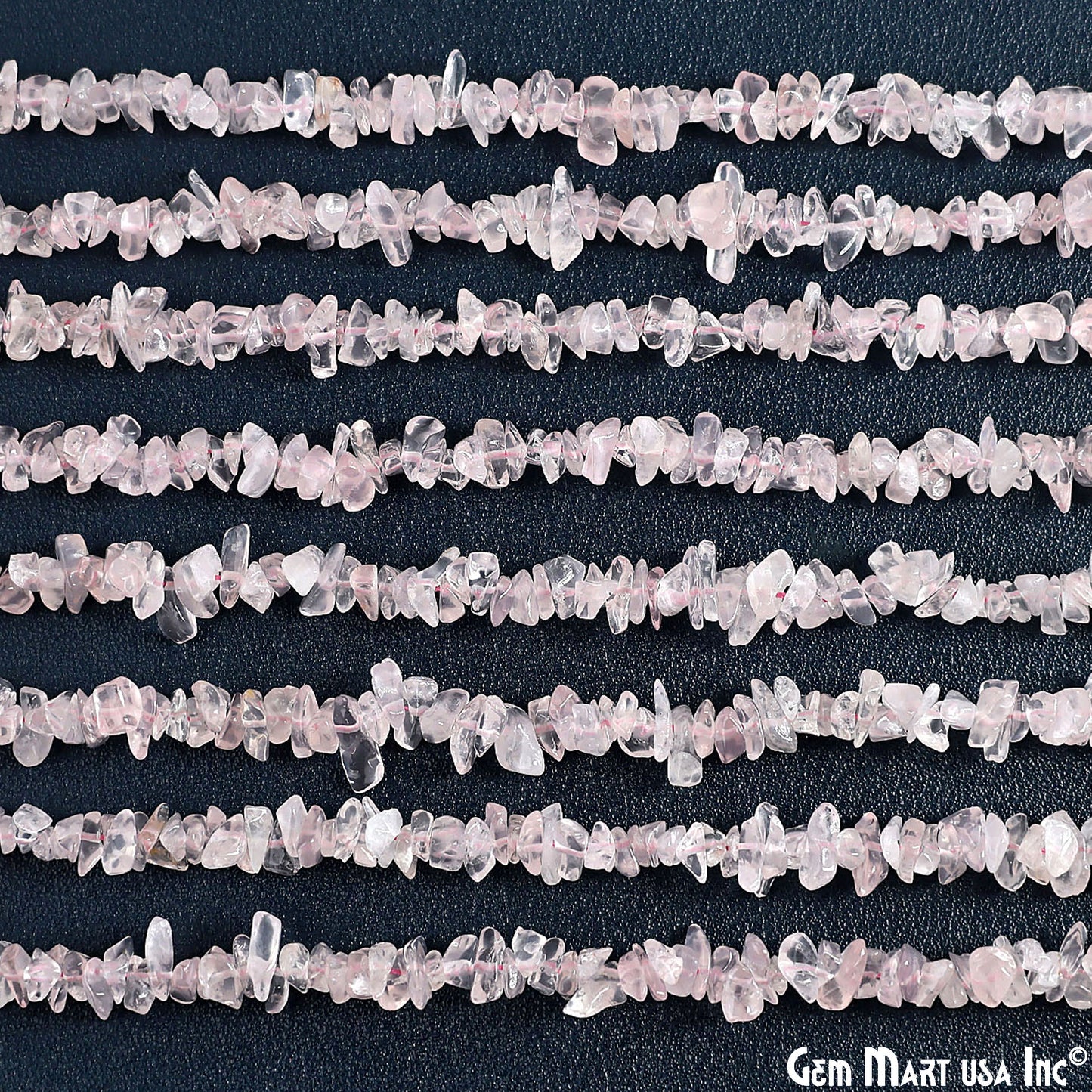 Rose Quartz Chip Beads, 34 Inch, Natural Chip Strands, Drilled Strung Nugget Beads, 3-7mm, Polished, GemMartUSA (CHRQ-70001)