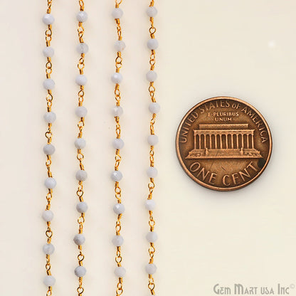 Blue Lace Agate 3-3.5mm Gold Plated Beaded Wire Wrapped Rosary Chain