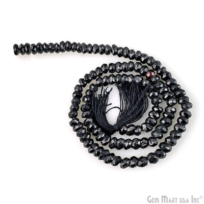 Black Spinel Rondelle Beads, 12.5 Inch Gemstone Strands, Drilled Strung Nugget Beads, Faceted Round, 3-4mm