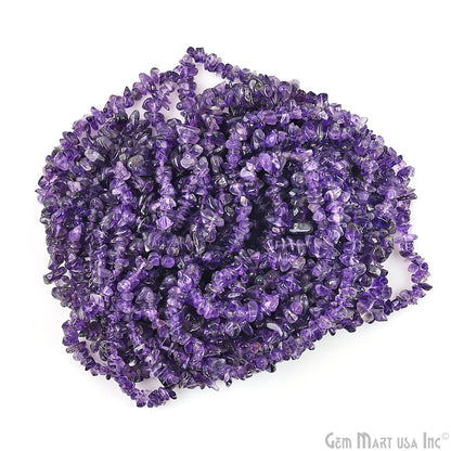 Amethyst Chip Beads, 34 Inch, Natural Chip Strands, Drilled Strung Nugget Beads, 3-7mm, Polished, GemMartUSA (CHAA-70001)