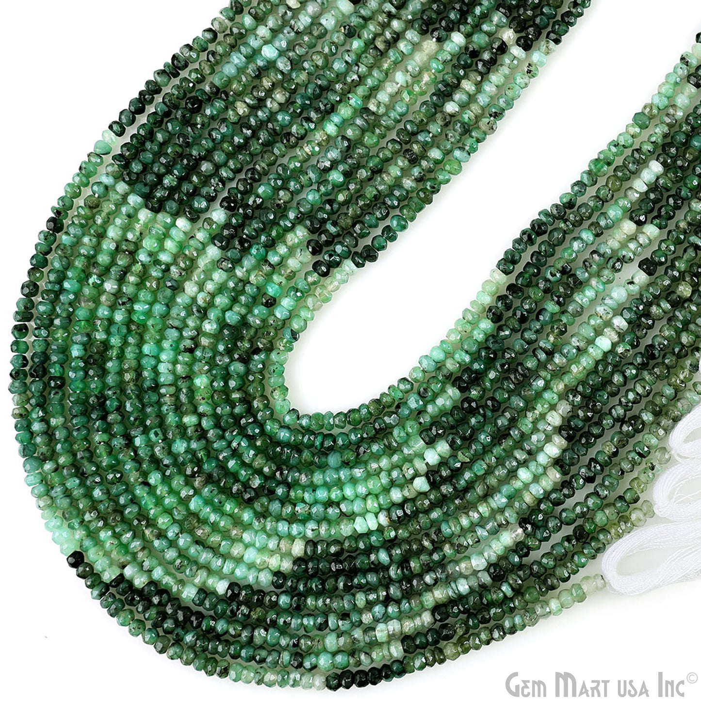 Emerald Rondelle Beads, 13 Inch Gemstone Strands, Drilled Strung Nugget Beads, Faceted Round, 4-5mm