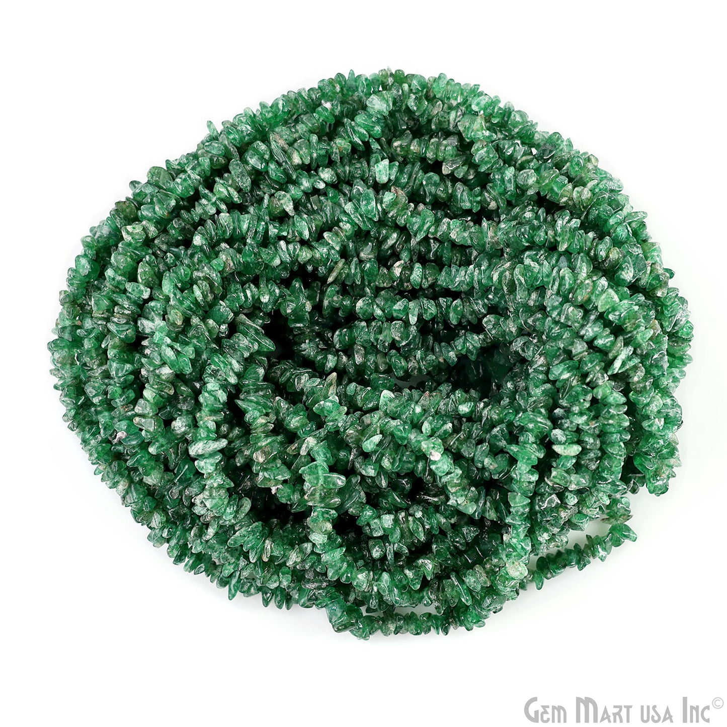 Green Aventurine Chip Beads, 34 Inch, Natural Chip Strands, Drilled Strung Nugget Beads, 3-7mm, Polished, GemmartUSA (CHAV-70001)