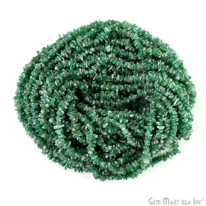 Green Aventurine Chip Beads, 34 Inch, Natural Chip Strands, Drilled Strung Nugget Beads, 3-7mm, Polished, GemmartUSA (CHAV-70001)