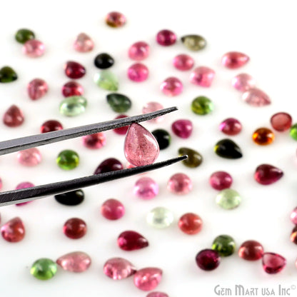Multi Tourmaline Wholesale Gemstones, 100% Natural Semi-Precious Gems, Multi Color Cabochons Loose Gems, 5-7mm, Round and Pears, 5 Carats