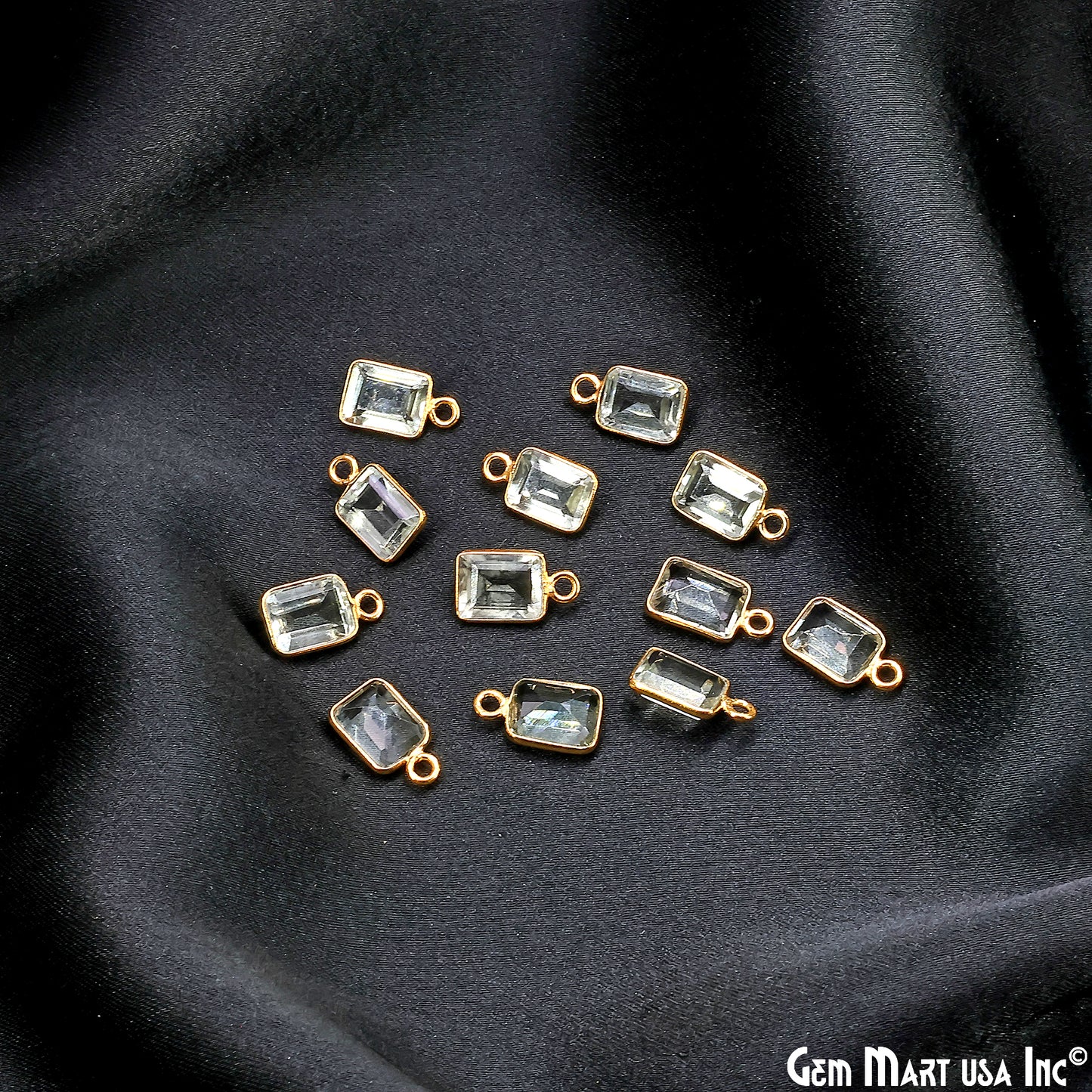 Green Amethyst Octagon 6x8mm Brilliant Cut Gold Plated Bezel Single Bail Gemstone Connector