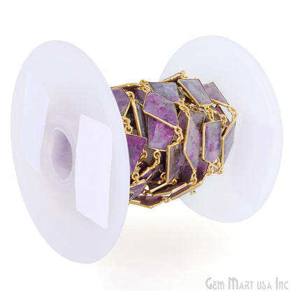 Ruby Ziopsite 15mm Up Faceted Free Form Gold Plated Bezel Connector Link Chain