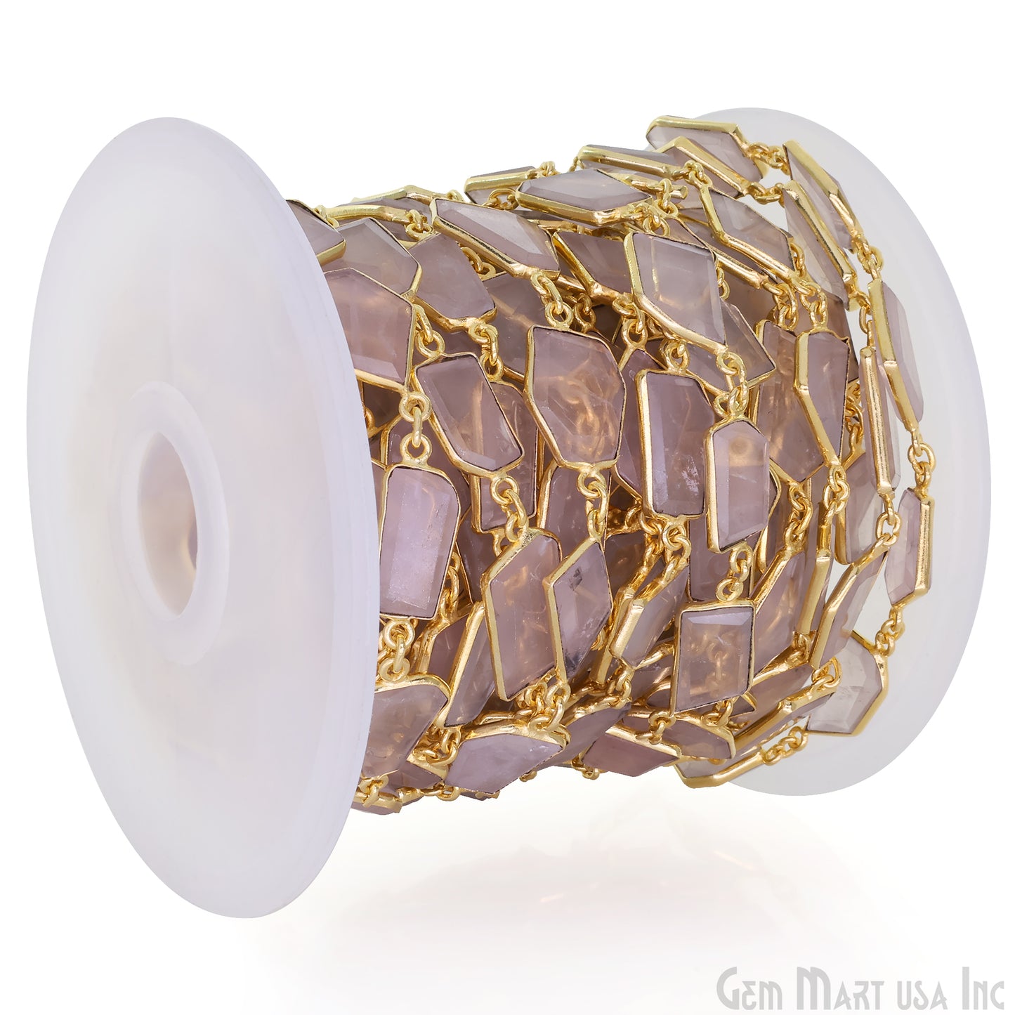 Rose Quartz 10-15mm Faceted Free Form Gold Plated Bezel Connector Link Chain