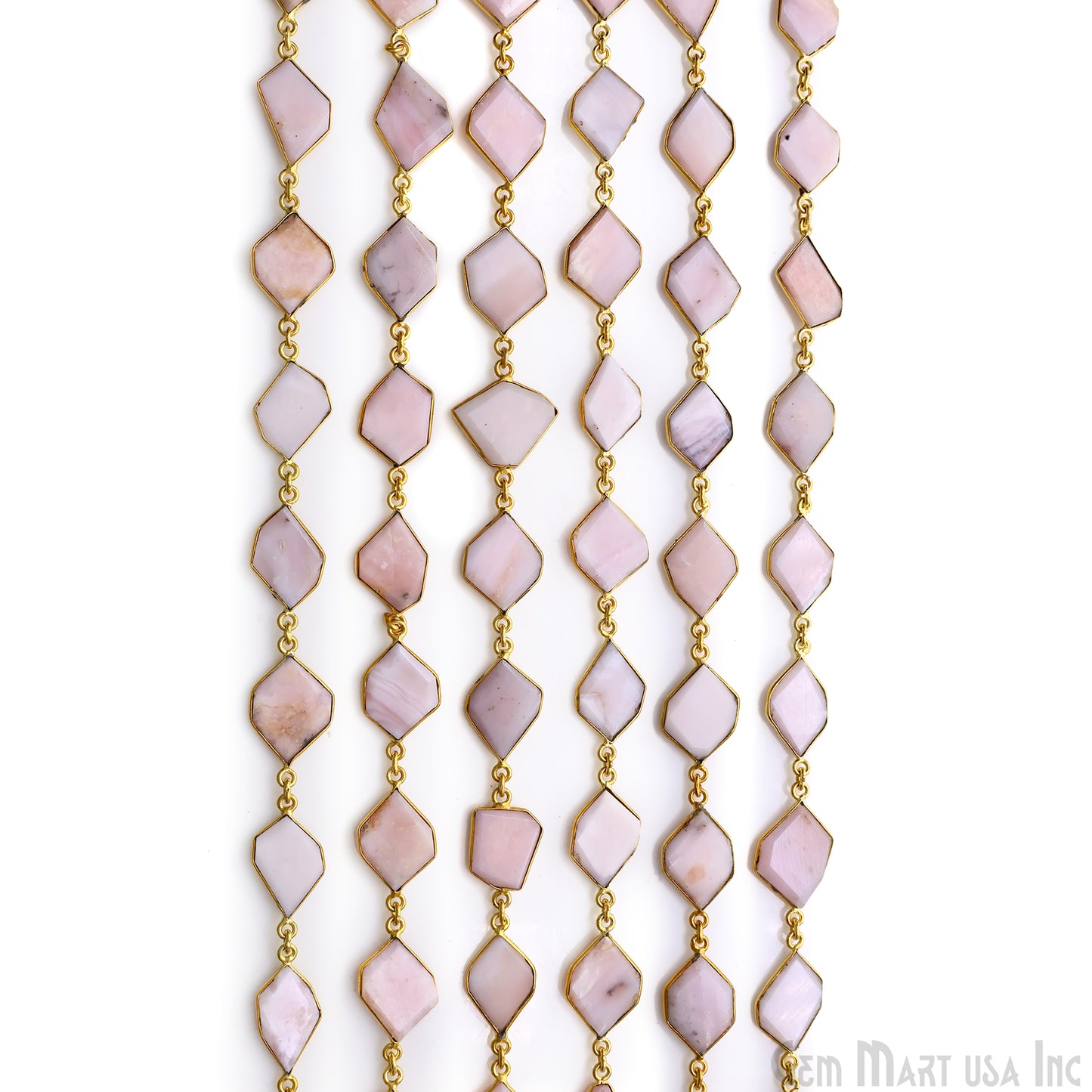Pink Opal 10-15mm Faceted Free Form Gold Plated Bezel Connector Link Chain