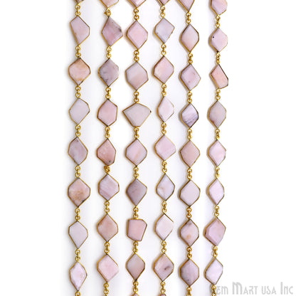 Pink Opal 10-15mm Faceted Free Form Gold Plated Bezel Connector Link Chain