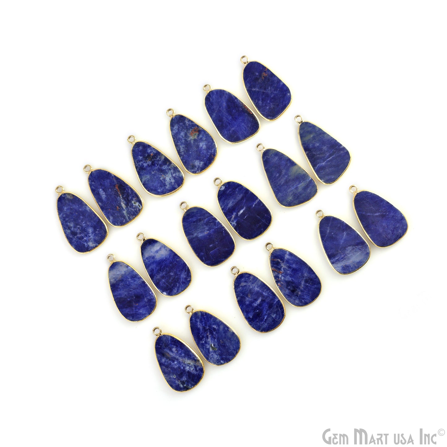 Sodalite Pears Gold Plated Single Bail Bezel Smooth Slab Slice Thick Gemstone Connector 29x15mm 1 Pair