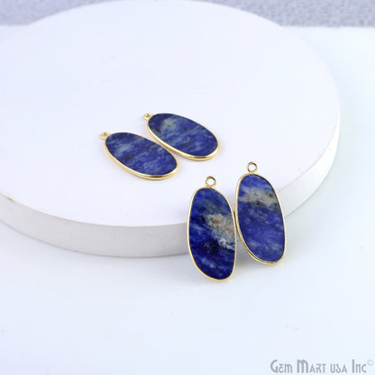 Sodalite Free Form Gold Plated Single Bail Bezel Smooth Slab Slice Thick Gemstone Connector 30x16mm 1 Pair