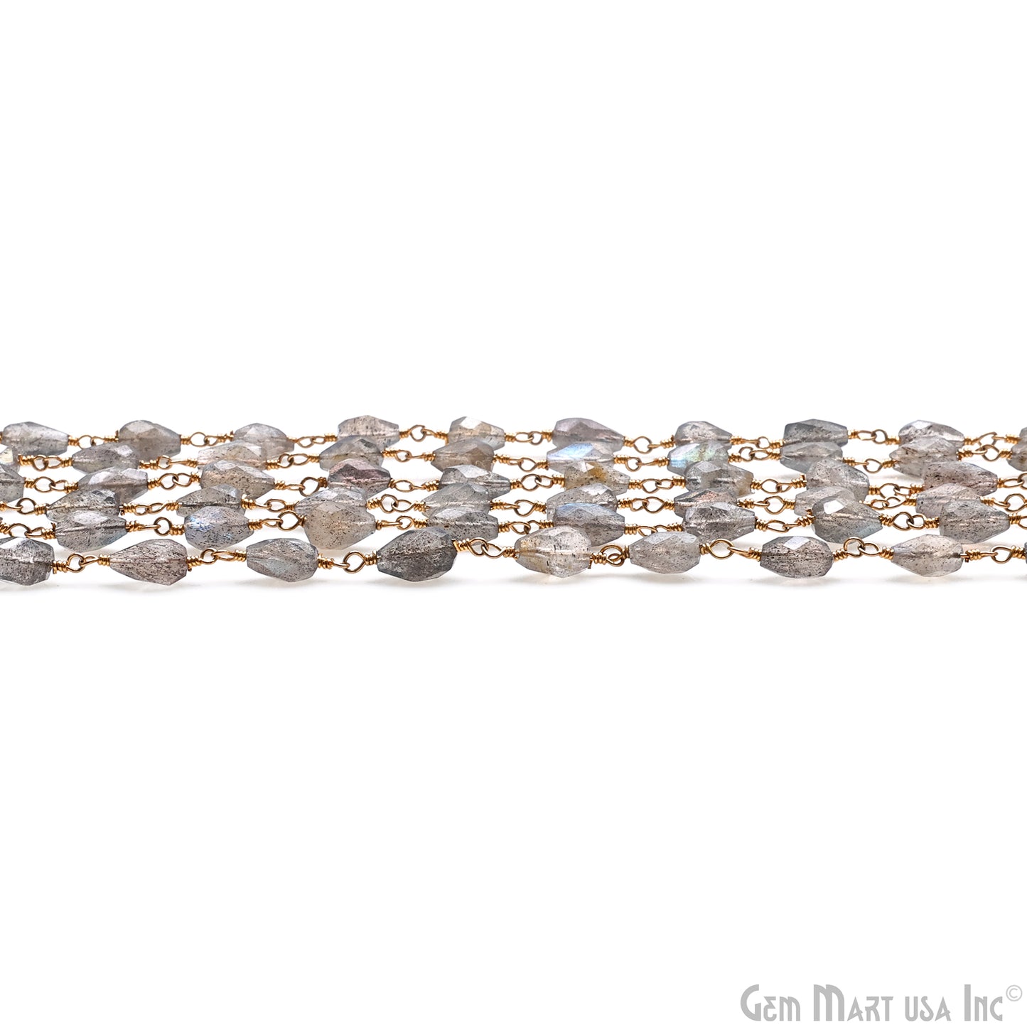 Labradorite 8x5mm Cone Shape Gold Wire Wrapped Rosary Chain