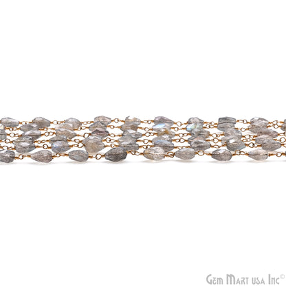 Labradorite 8x5mm Cone Shape Gold Wire Wrapped Rosary Chain