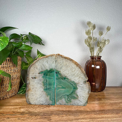 Green Agate Bookend Pair, Natural Geode Bookend, Unique Crystal Bookend Set, Home Decor, Free Shipping