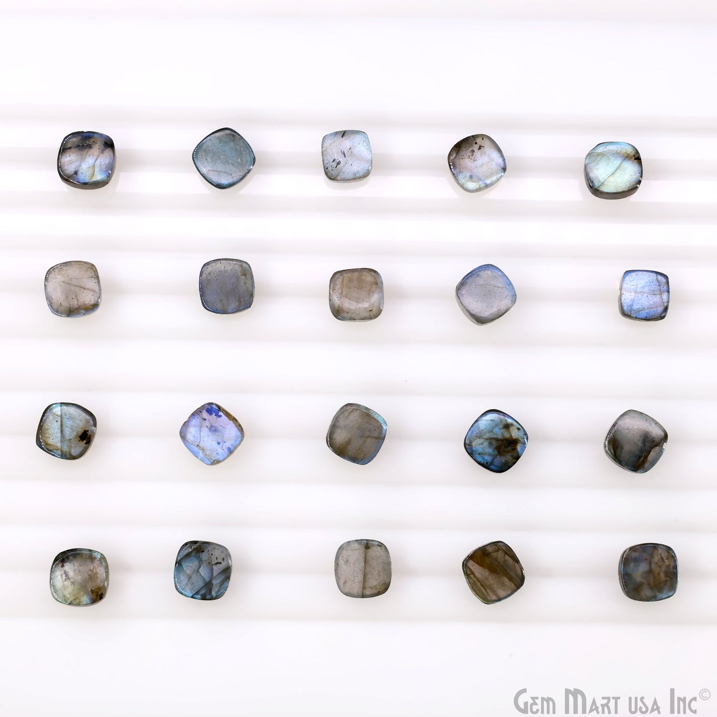 Labradorite Wholesale Gemstones, 100% Natural Semi-Precious Gems, Blue Flash Cabochon Loose Gems, 8mm, Cushion, 4PC Lot