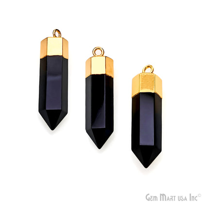 Black Onyx 34x8mm Single Bail Gold Electroplated Gemstone Connector