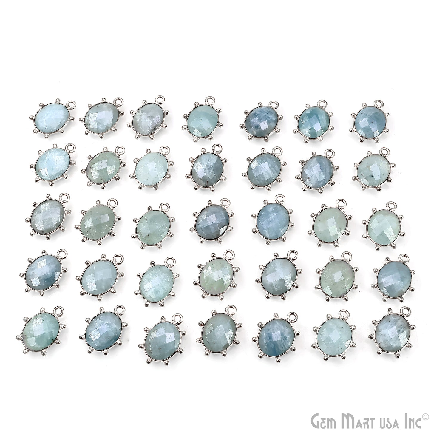 Aquamarine Oval 17x13mm Design Bezel Silver Plated Single Bail Gemstone Connector