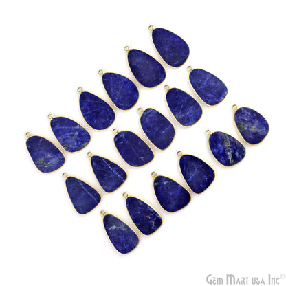 Sodalite Free Form Gold Plated Single Bail Bezel Smooth Slab Slice Thick Gemstone Connector 32x18mm 1 Pair