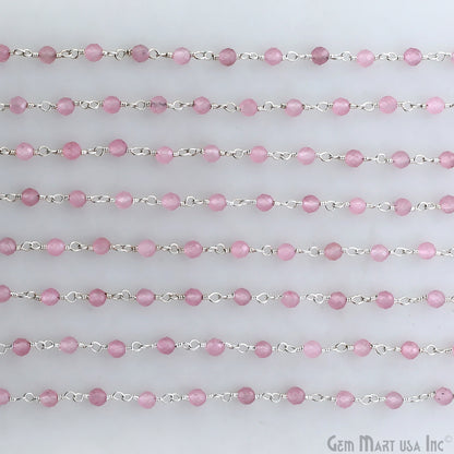Rose Quartz 3mm Silver Plated Beaded Wire Wrapped Rosary Chain