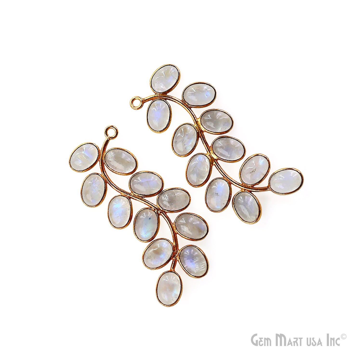 Rainbow Moonstone Gold Plated 44x16mm Leaf Dangle Finding Component