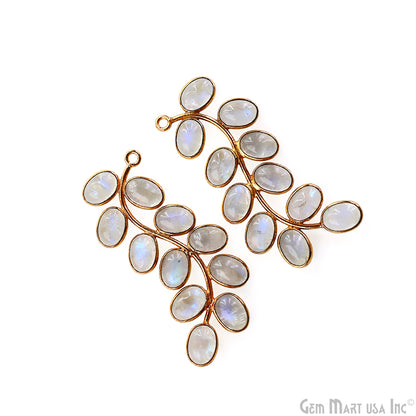 Rainbow Moonstone Gold Plated 44x16mm Leaf Dangle Finding Component