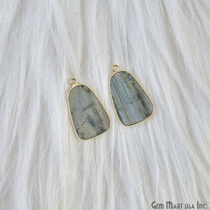 Labradorite Triangle Gold Plated Single Bail Bezel Smooth Slab Slice Thick Gemstone Connector 30x17mm 1 Pair