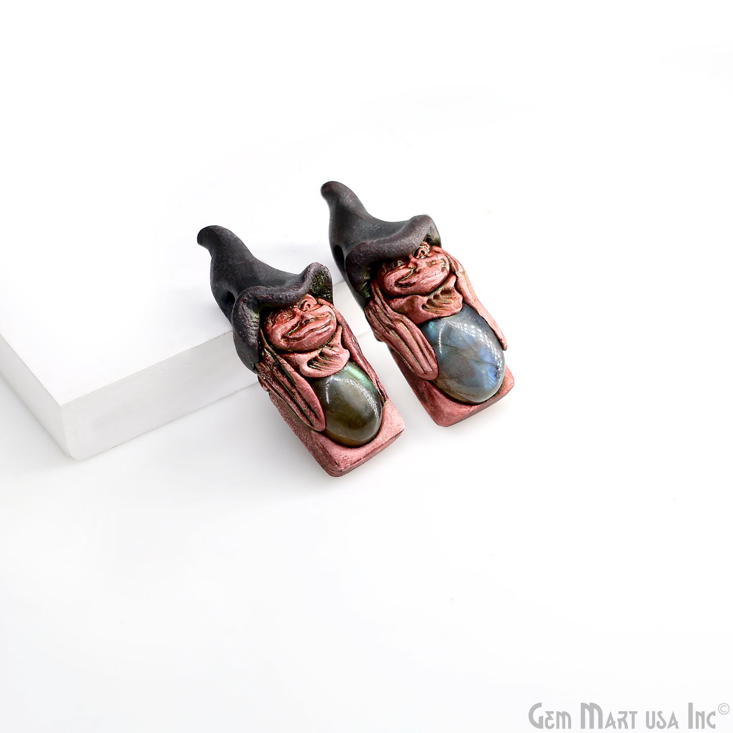 Merlin Elfin Labradorite Crystal Pendant, Handmade Clay Artware, Crystal Figurine