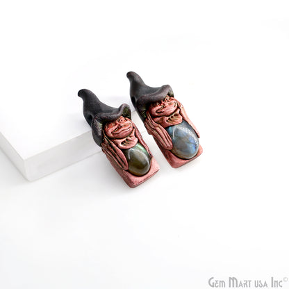 Merlin Elfin Labradorite Crystal Pendant, Handmade Clay Artware, Crystal Figurine