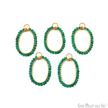 DIY Gemstone Beaded Wire Wrapped 39x25mm Oval Gold Pendant Connector
