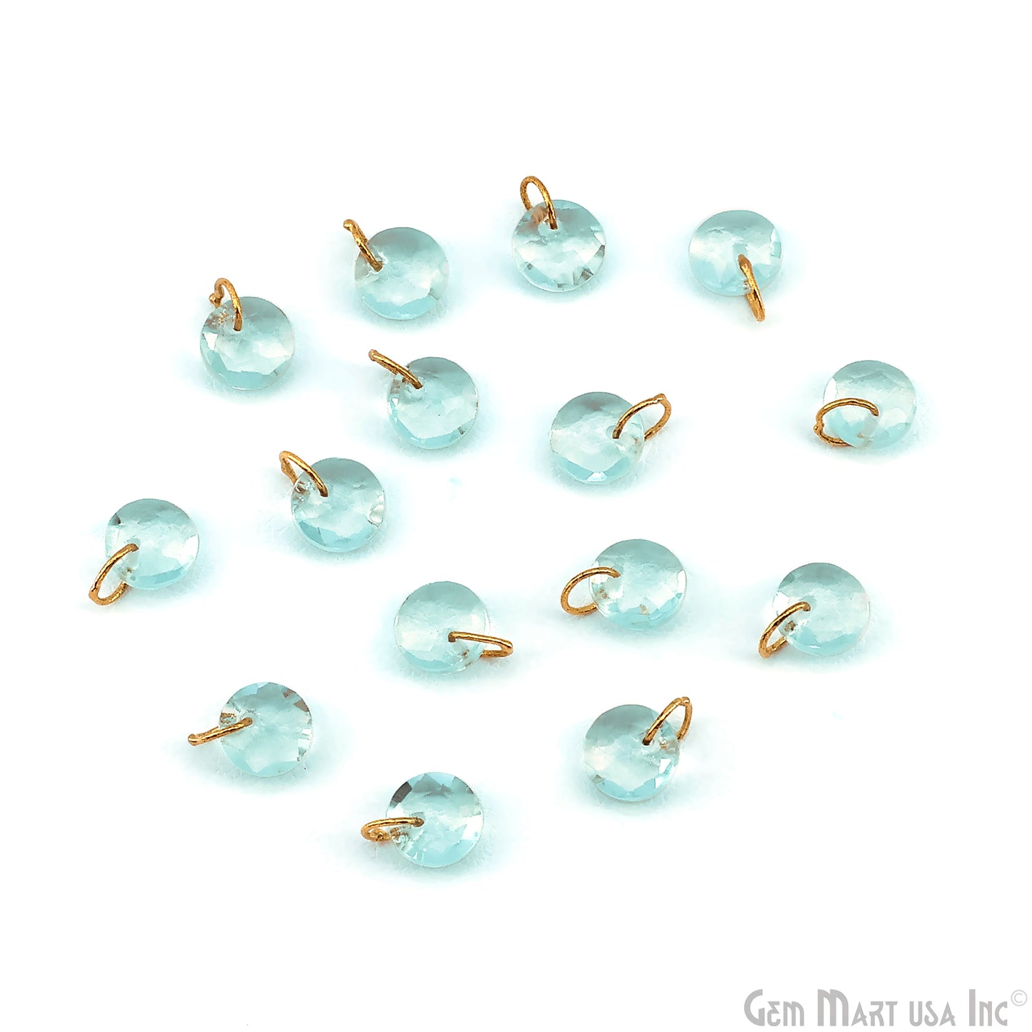 Round Faceted 8x6mm Gold Plated Single Bail Wire Loop Glass Stone Pendant Connector Charm
