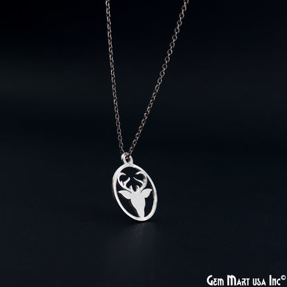Deer Head In Round Shape Charm Laser Finding Silver Plated Charm For Bracelets & Pendants