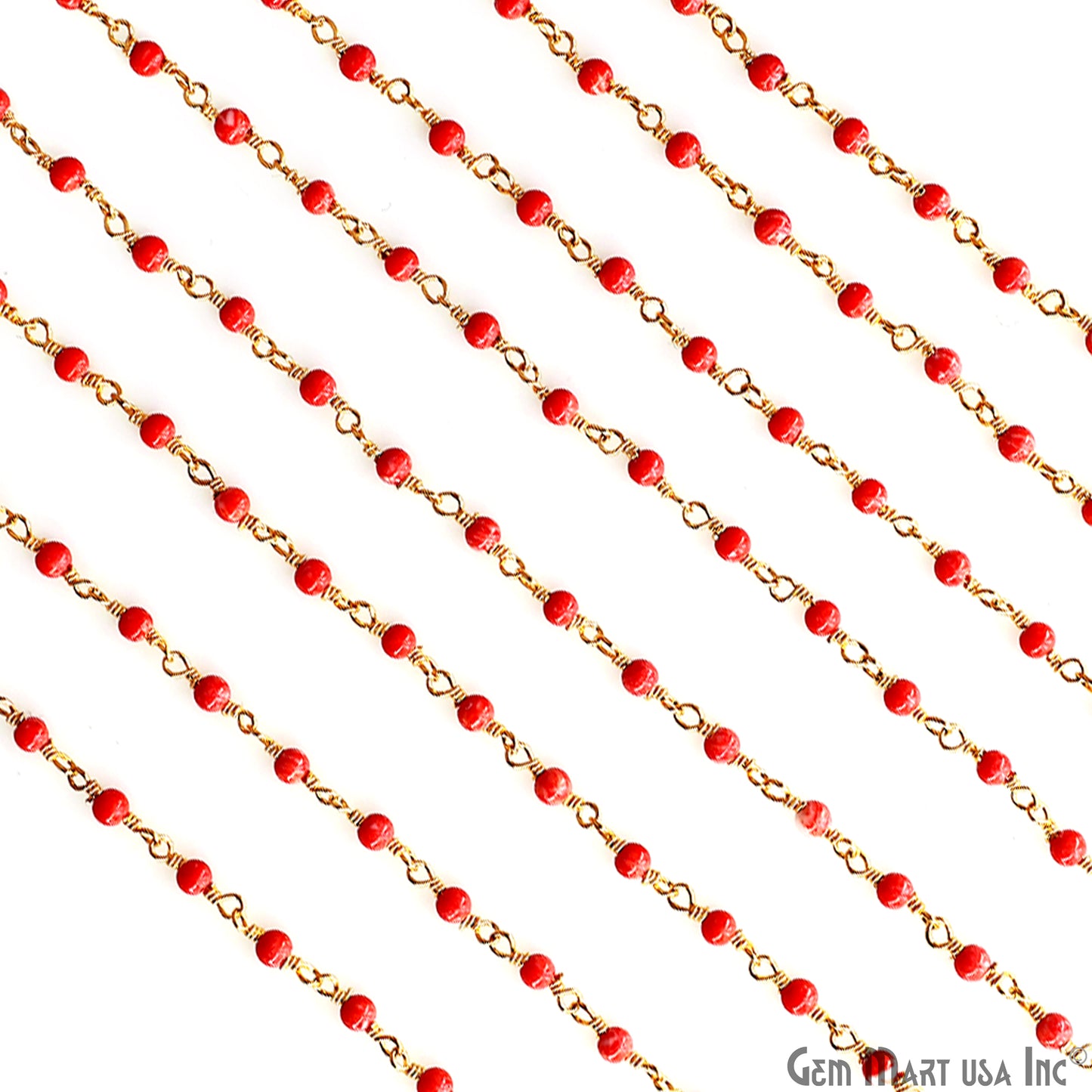 Coral Color Cabochon Beads 2mm Gold Plated Gemstone Rosary Chain