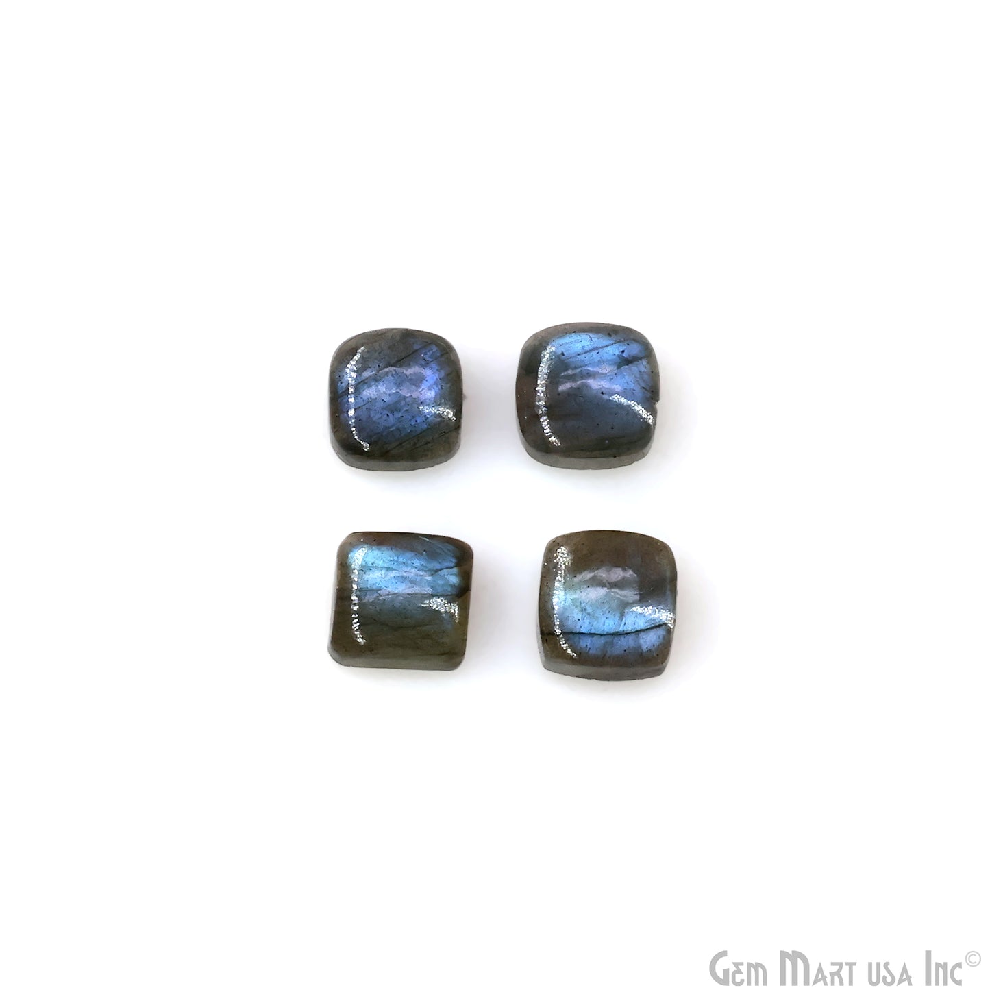 Labradorite Wholesale Gemstones, 100% Natural Semi-Precious Gems, Blue Flash Cabochon Loose Gems, 10mm, Cushion, 4PC Lot