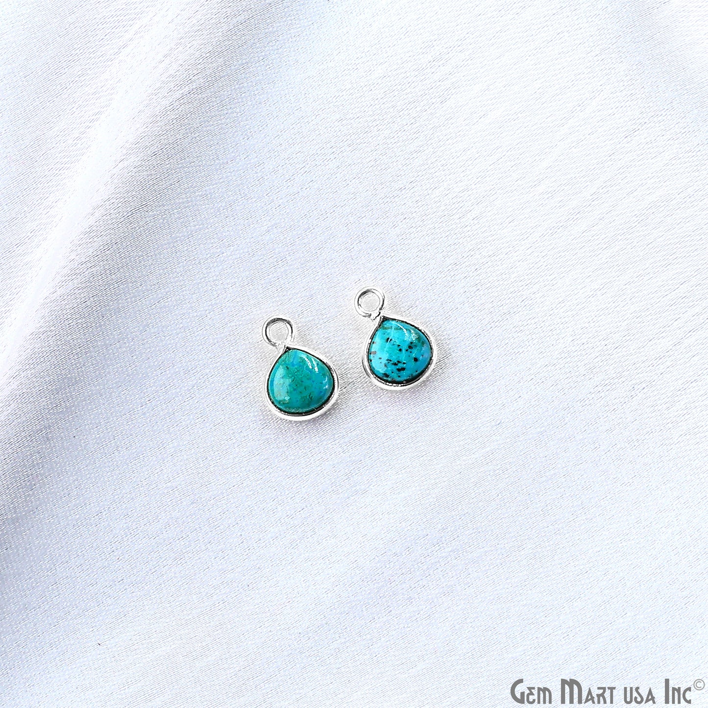 Chrysocolla Heart 6mm Silver Plated Single Bail Bezel Gemstone Connector