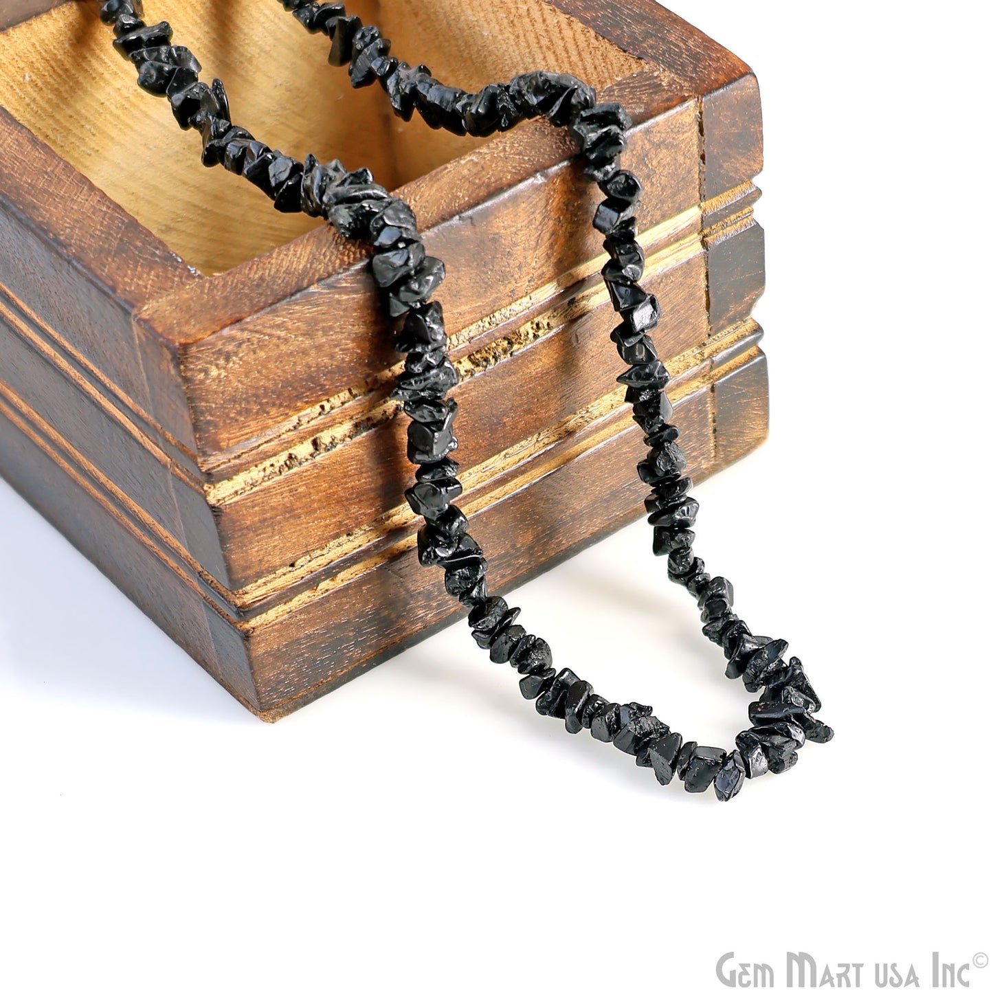Black Tourmaline Chip Beads, 34 Inch, Natural Chip Strands, Drilled Strung Nugget Beads, 3-7mm, Polished, GemmartUSA (CHKT-70001)