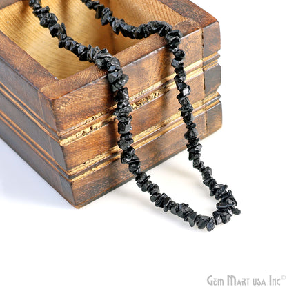 Black Tourmaline Chip Beads, 34 Inch, Natural Chip Strands, Drilled Strung Nugget Beads, 3-7mm, Polished, GemmartUSA (CHKT-70001)