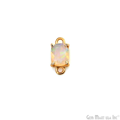 Ethiopian Opal Gemstone Octagon 7x9mm Prong Setting Gold Plated Connector
