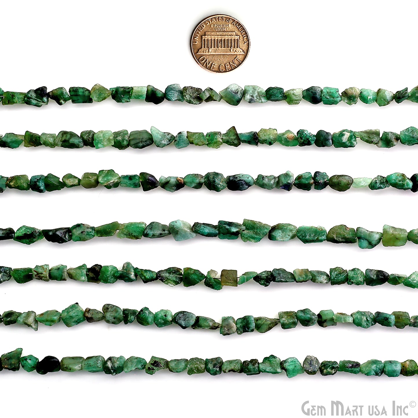 Emerald Rough Beads, 8 Inch Gemstone Strands, Drilled Strung Briolette Beads, Free Form, 7x5mm