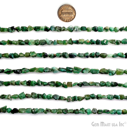Emerald Rough Beads, 8 Inch Gemstone Strands, Drilled Strung Briolette Beads, Free Form, 7x5mm