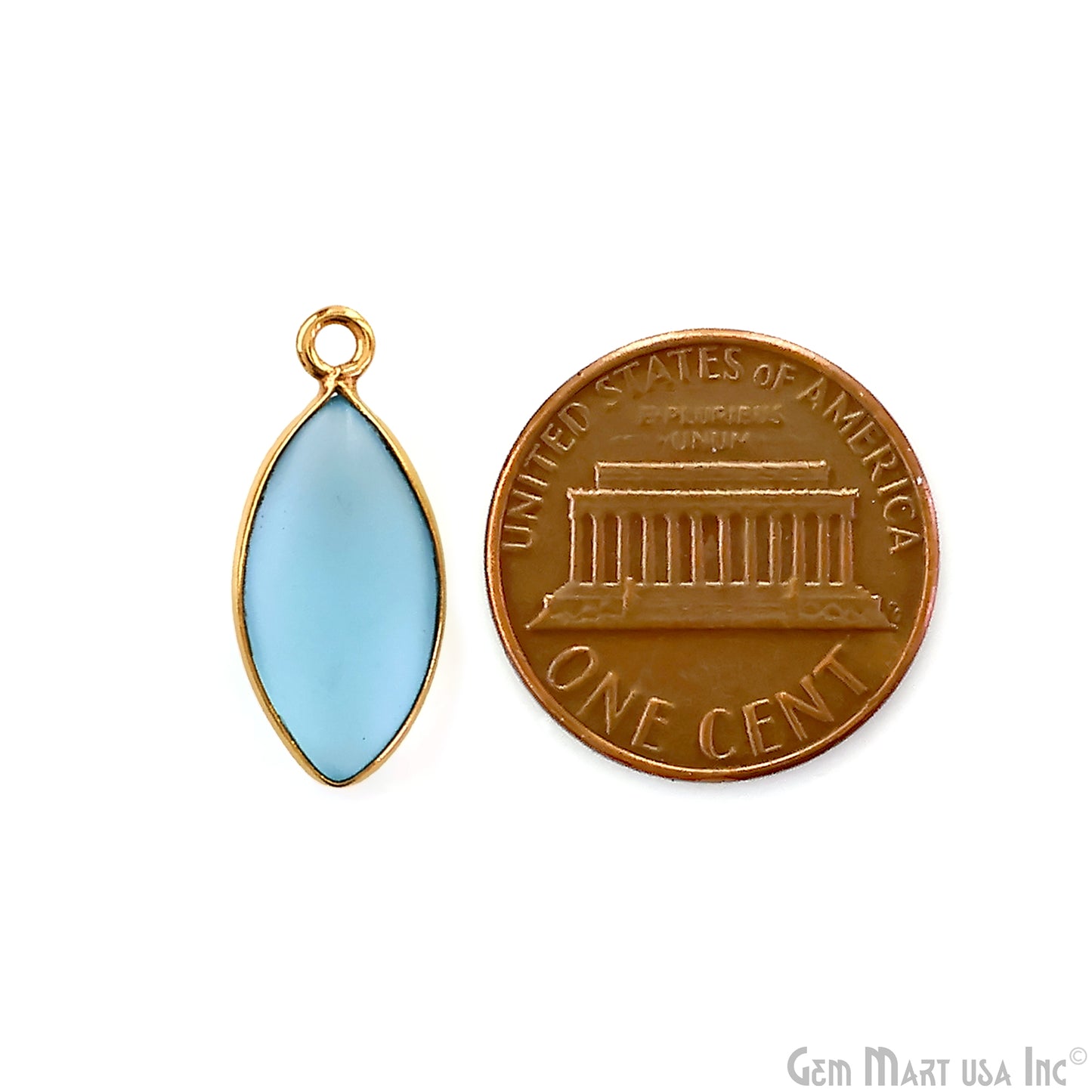 Sky Blue Frosted Marquise 8x16mm Gold Plated Single Bail Bezel Gemstone Connector