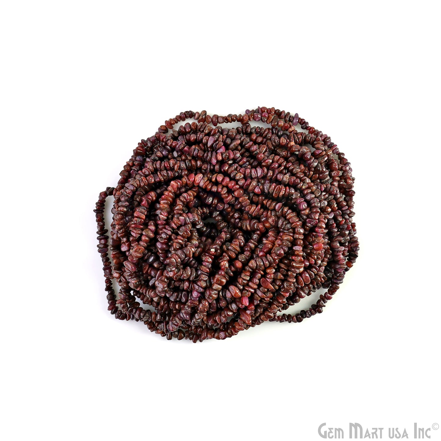 Ruby Chip Beads, 34 Inch, Natural Chip Strands, Drilled Strung Nugget Beads, 3-7mm, Polished, GemMartUSA (CHRB-70001)