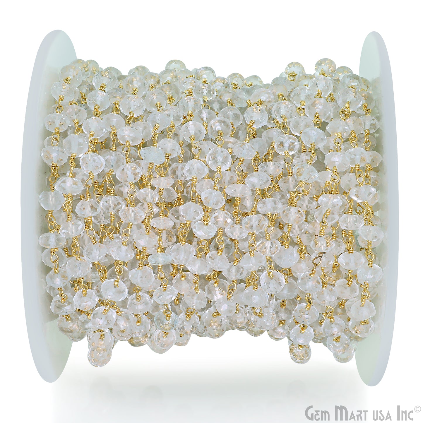 White Topaz Faceted 5-6mm Gold Wire Wrapped Beads Rosary Chain