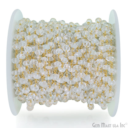 White Topaz Faceted 5-6mm Gold Wire Wrapped Beads Rosary Chain