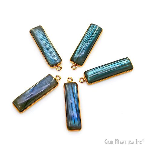 Labradorite Rectangle Gold Plated Cabochon Bar/Tag Pendant 29x7mm