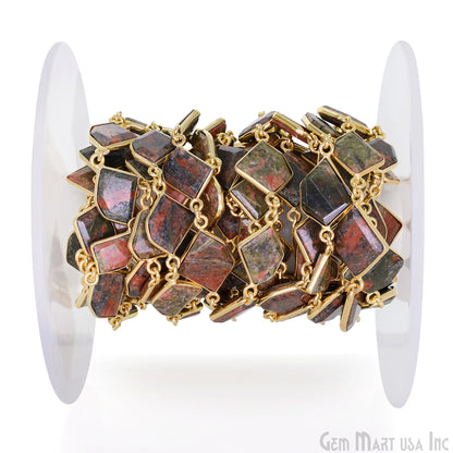 Unakite 10-15mm Faceted Free Form Gold Plated Bezel Connector Link Chain