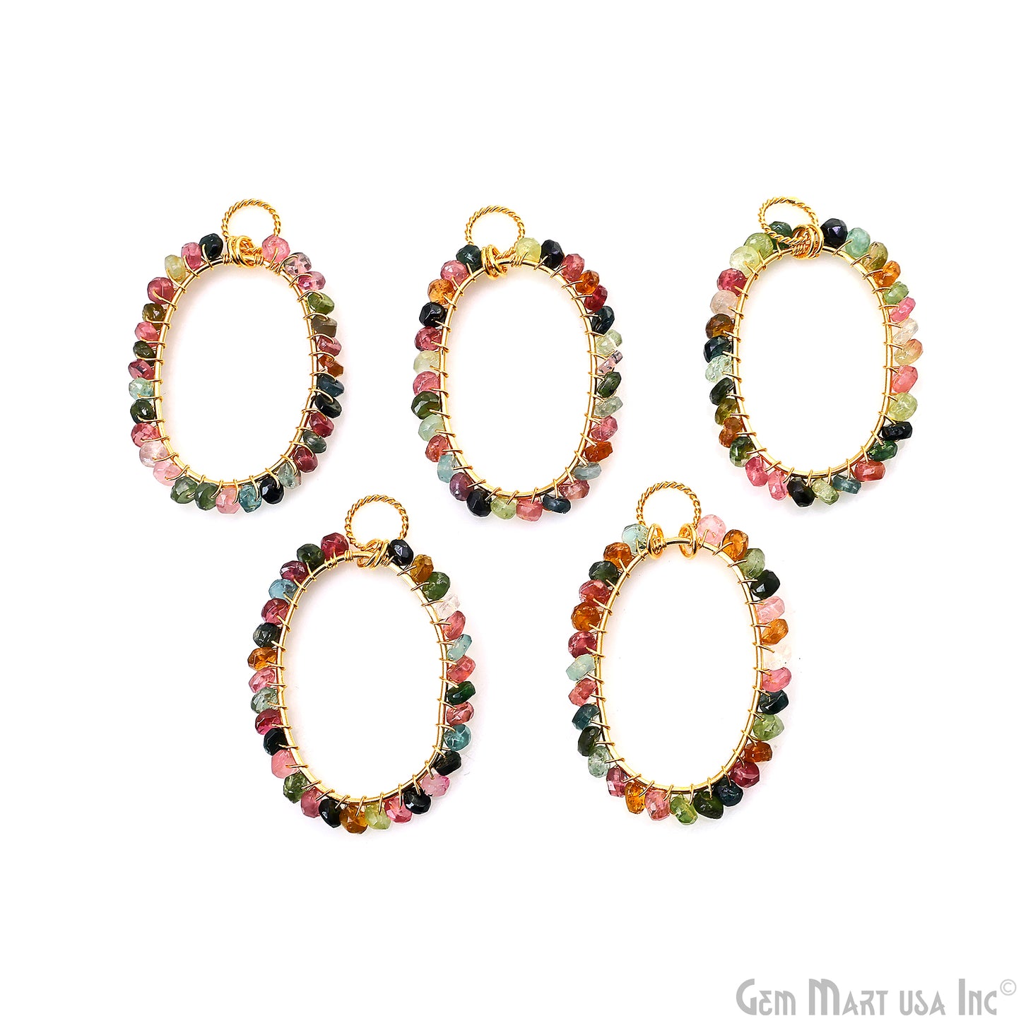 DIY Gemstone Beaded Wire Wrapped 39x25mm Oval Gold Pendant Connector