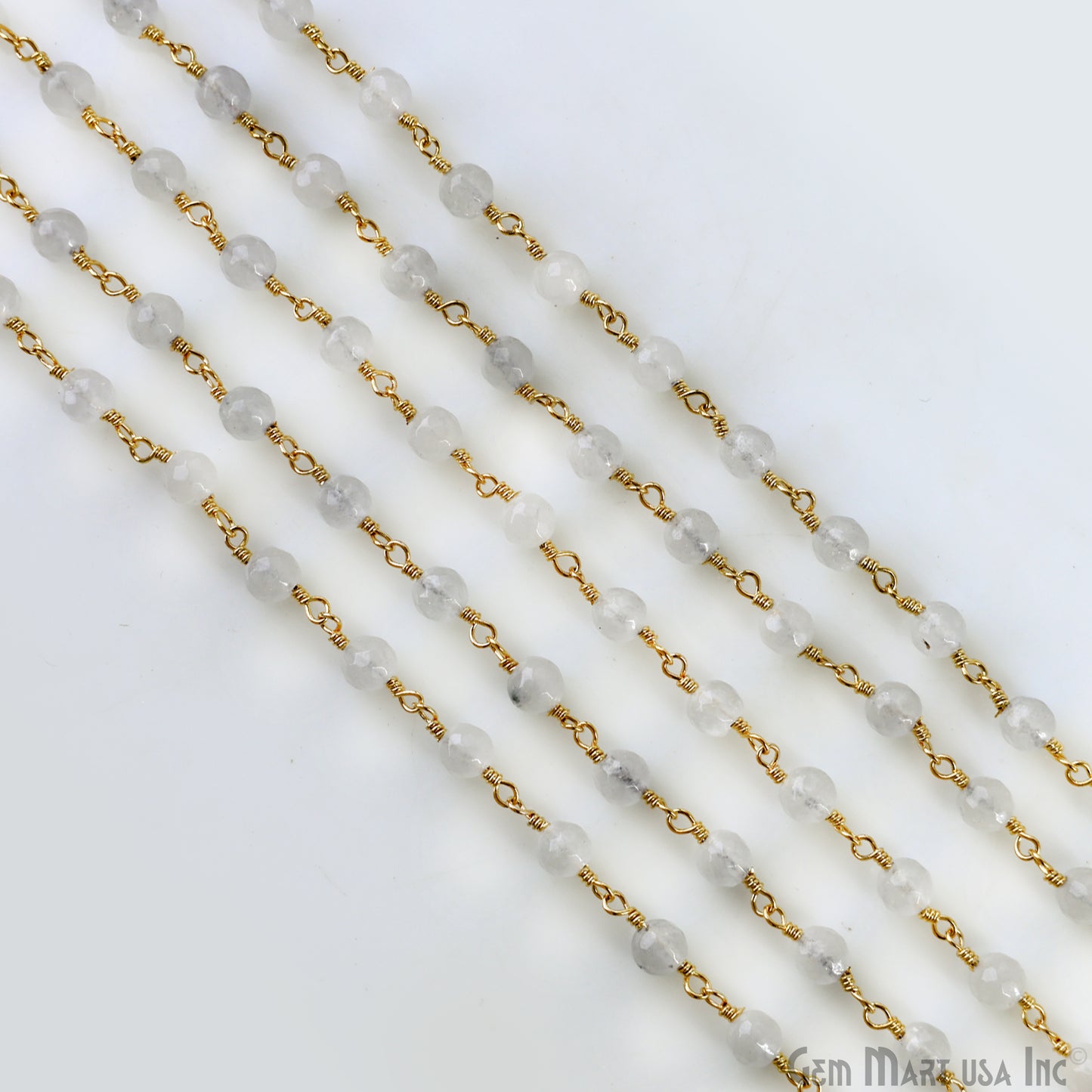 White Jade 6mm Beads Gold Plated Wire Wrapped Rosary Chain